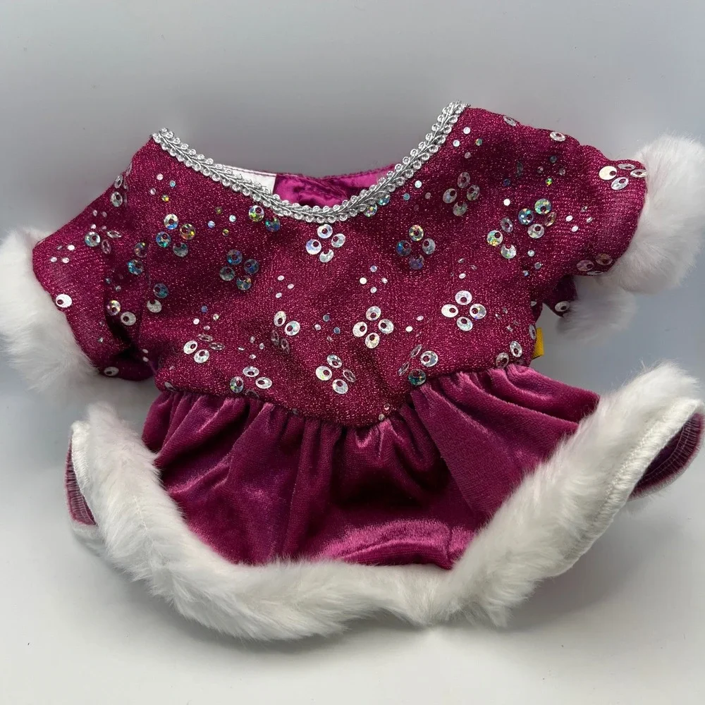 Build-A-Bear Ice Skater Dress Burgundy Sequins Fur Trim